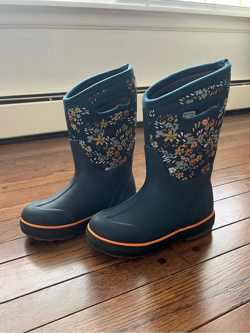 Bogs Kids Black Boots with Blue Trim